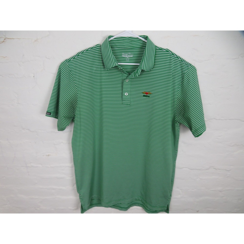 Straight Down Polo Shirt Mens XL Green White Striped Baltursol Golf Performance